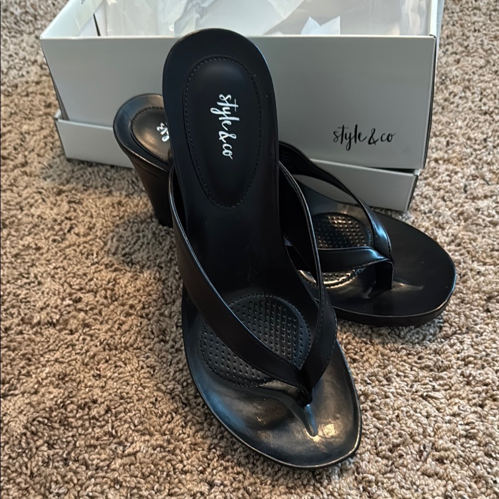 Style & Co. Black Wedge Shoes with Glossy Finish